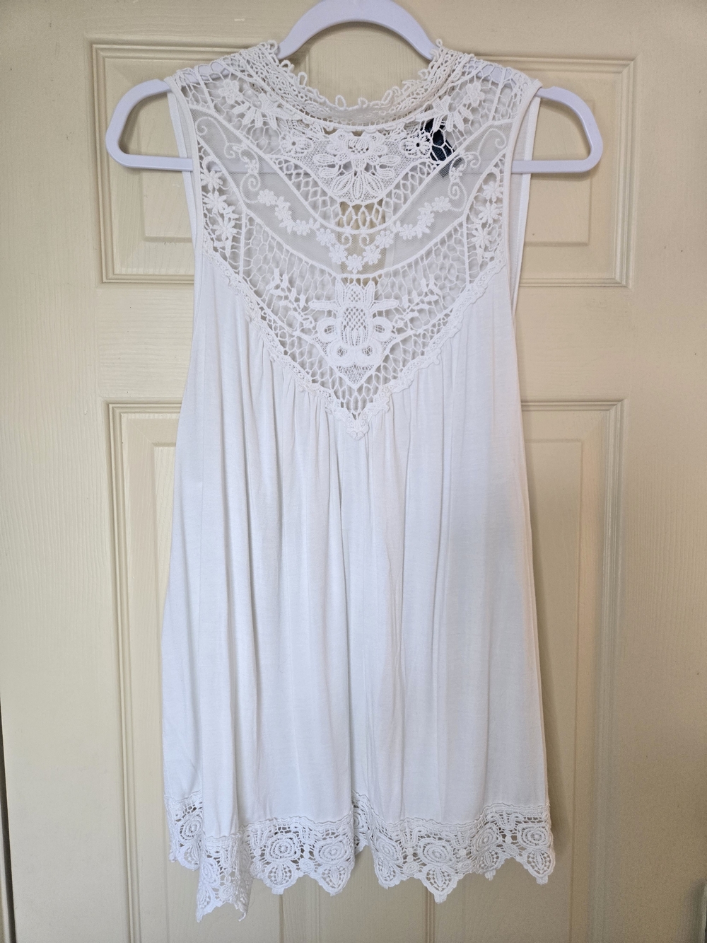 Crochet-Back White Tank Dressy Top